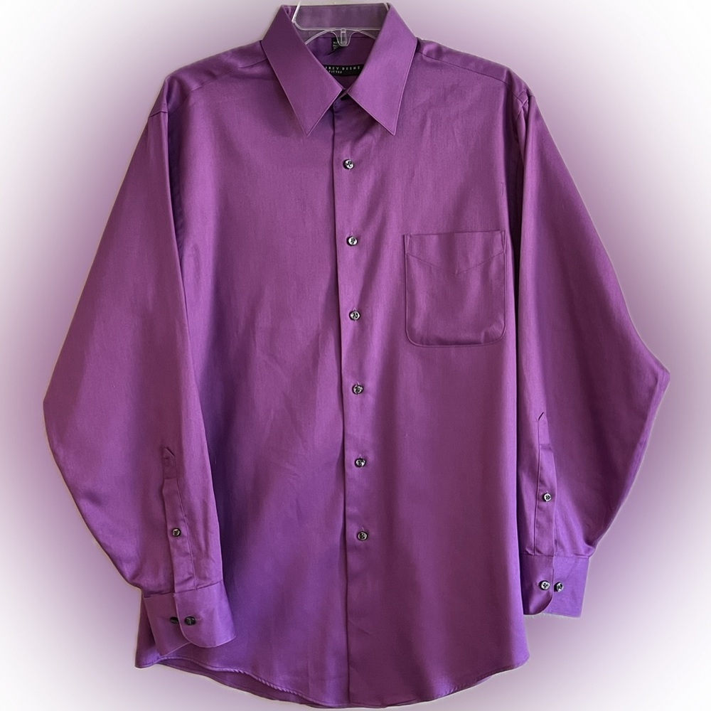 Geoffrey Beene Fitted Men's Purple Sateen Shirt Wrinkle Free Size 15 1/2 32/33
